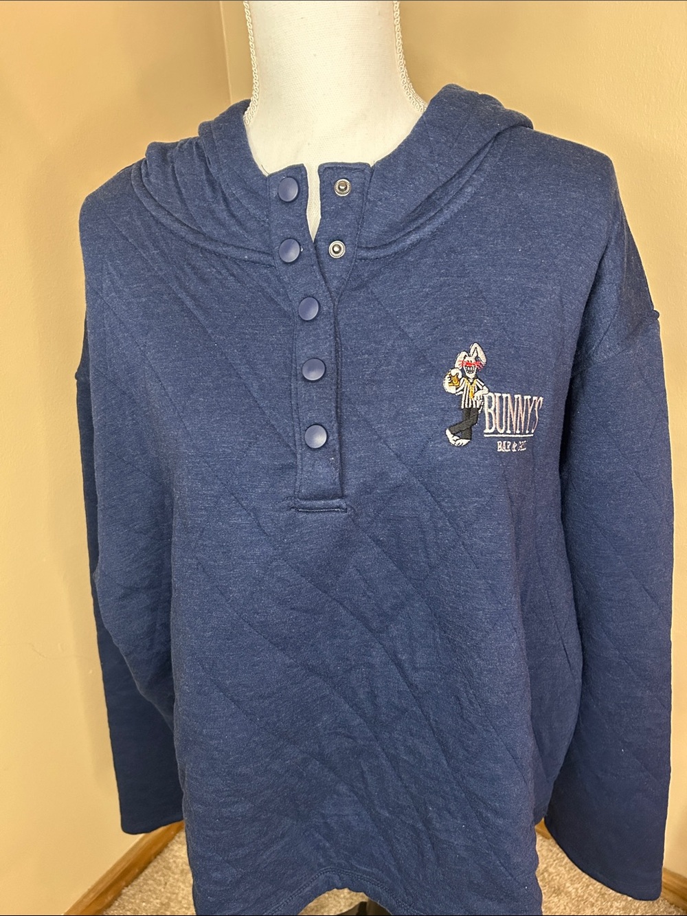 Unbranded Navy Quilted Hooded Sweatshirt with Snap Placket